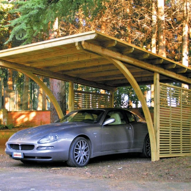 Box auto in pino svedese Arc impregnato in autoclave con archi e tetto in legno -pinetarreda